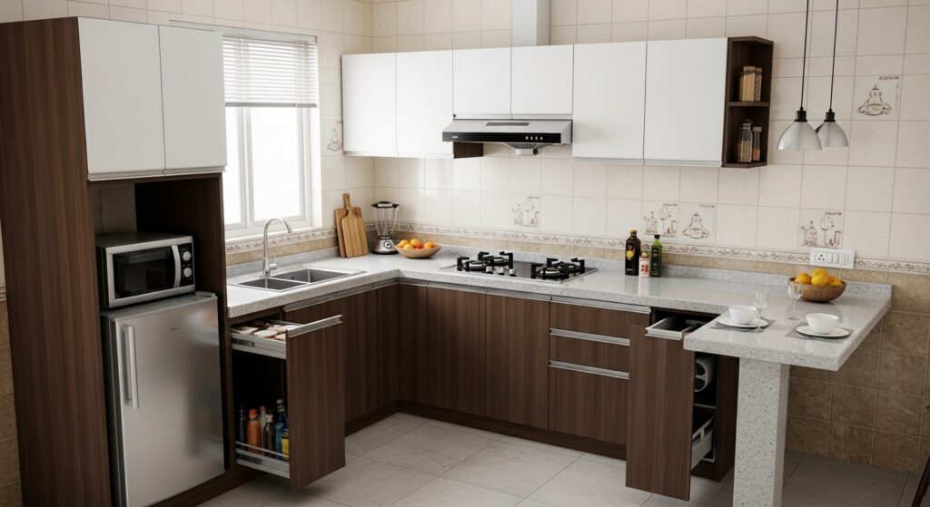 Small L Shape Modular Kitchen for 2BHK Flats